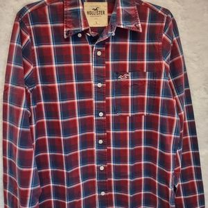 Hollister Plaid Long Sleeve Button Down Shirt (Size Mens Large) Red, White, Blue
